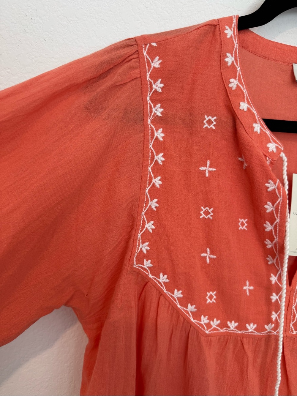 Lucky Brand Orange Boho Embroidered 3/4 Sleeve Cotton Blouse Top - Picture 3 of 11